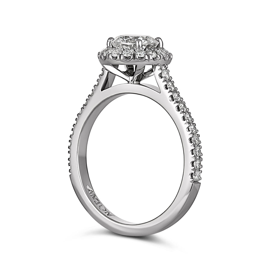 Classic Engagement | Round Cut Diamond Halo Four Claw Ring