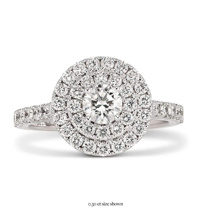 Truly Round Cut Double-Halo Engagement Ring | White Gold