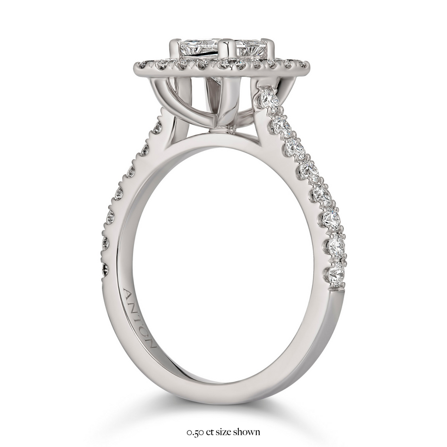 14K White Gold Princess Cut Diamond Halo Engagement Ring – JLJ