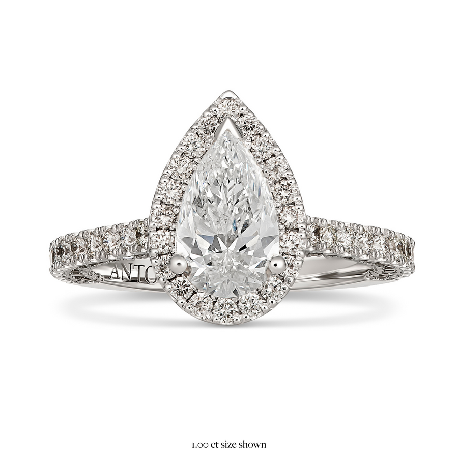 Bliss Pear Halo Engagement Ring | White Gold