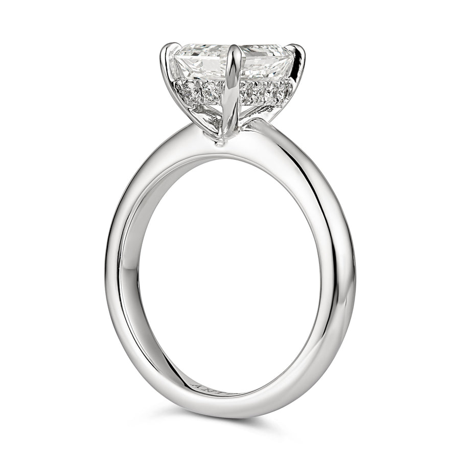 Classic Engagement Emerald Cut Hidden Halo Diamond Ring | White Gold