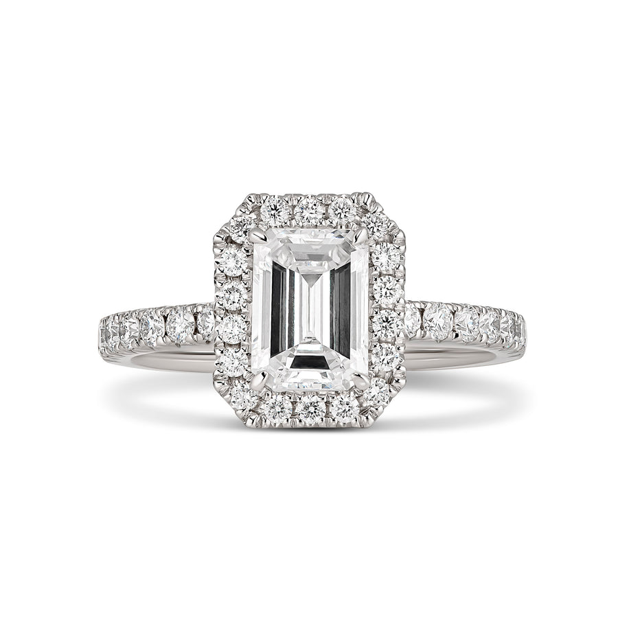Classic Engagement | Emerald Cut Four Claw Halo