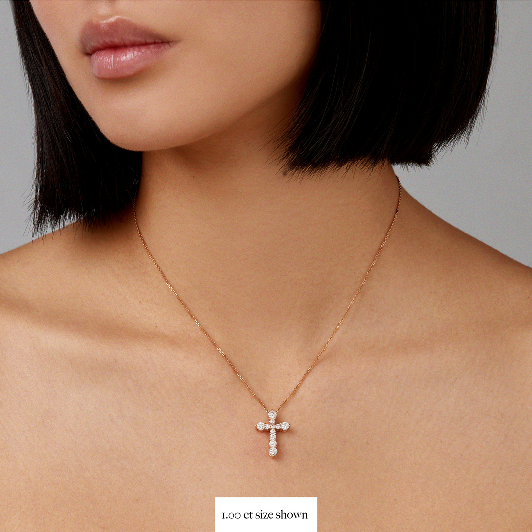Valentina Diamond Cross Necklace Rose Gold